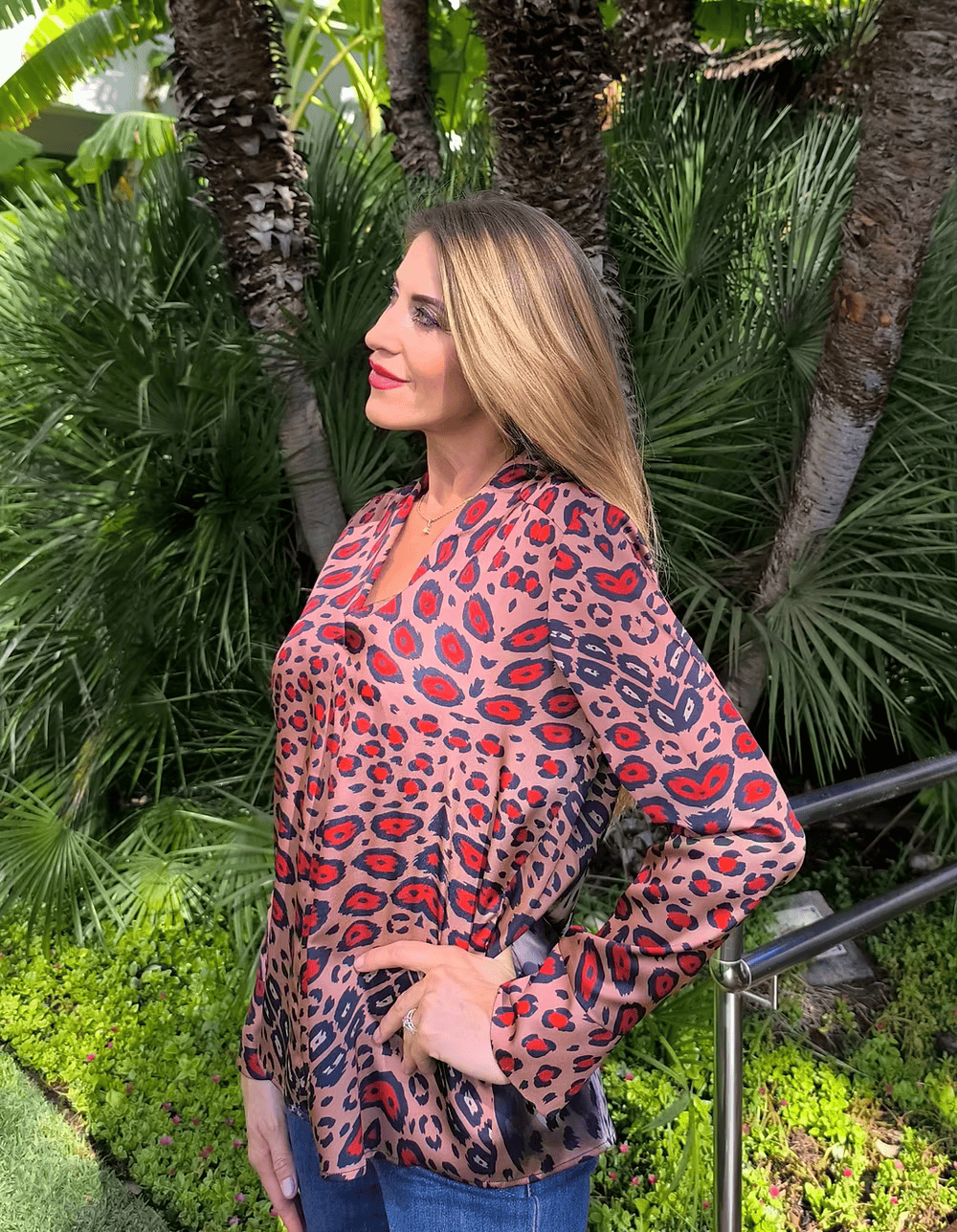 Leopardo Rosso Camicia Maniche Lunghe