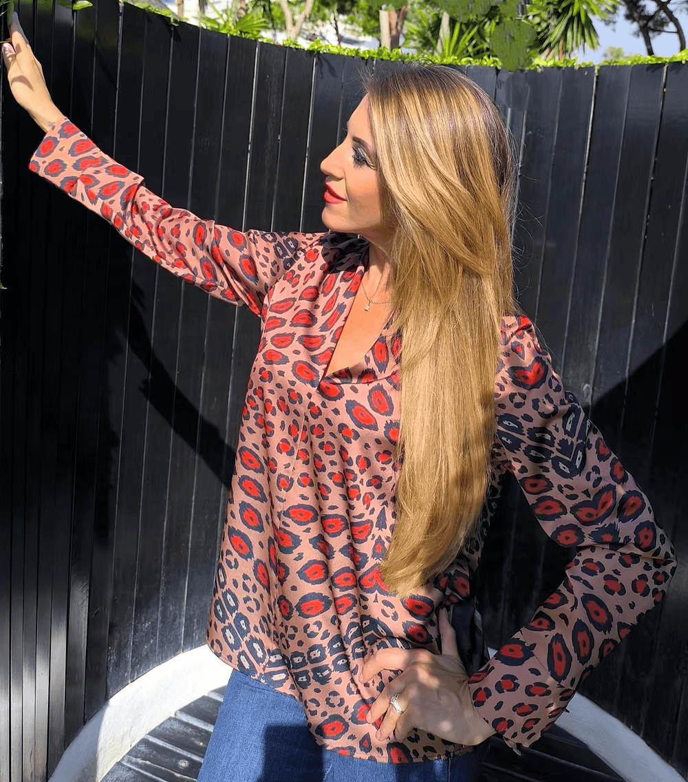 Leopardo Rosso Camicia Maniche Lunghe