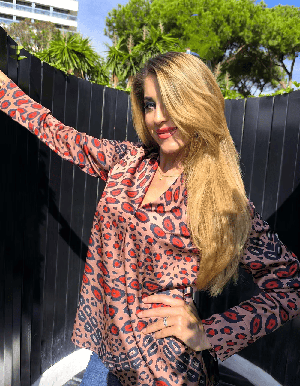 Leopardo Rosso Camicia Maniche Lunghe