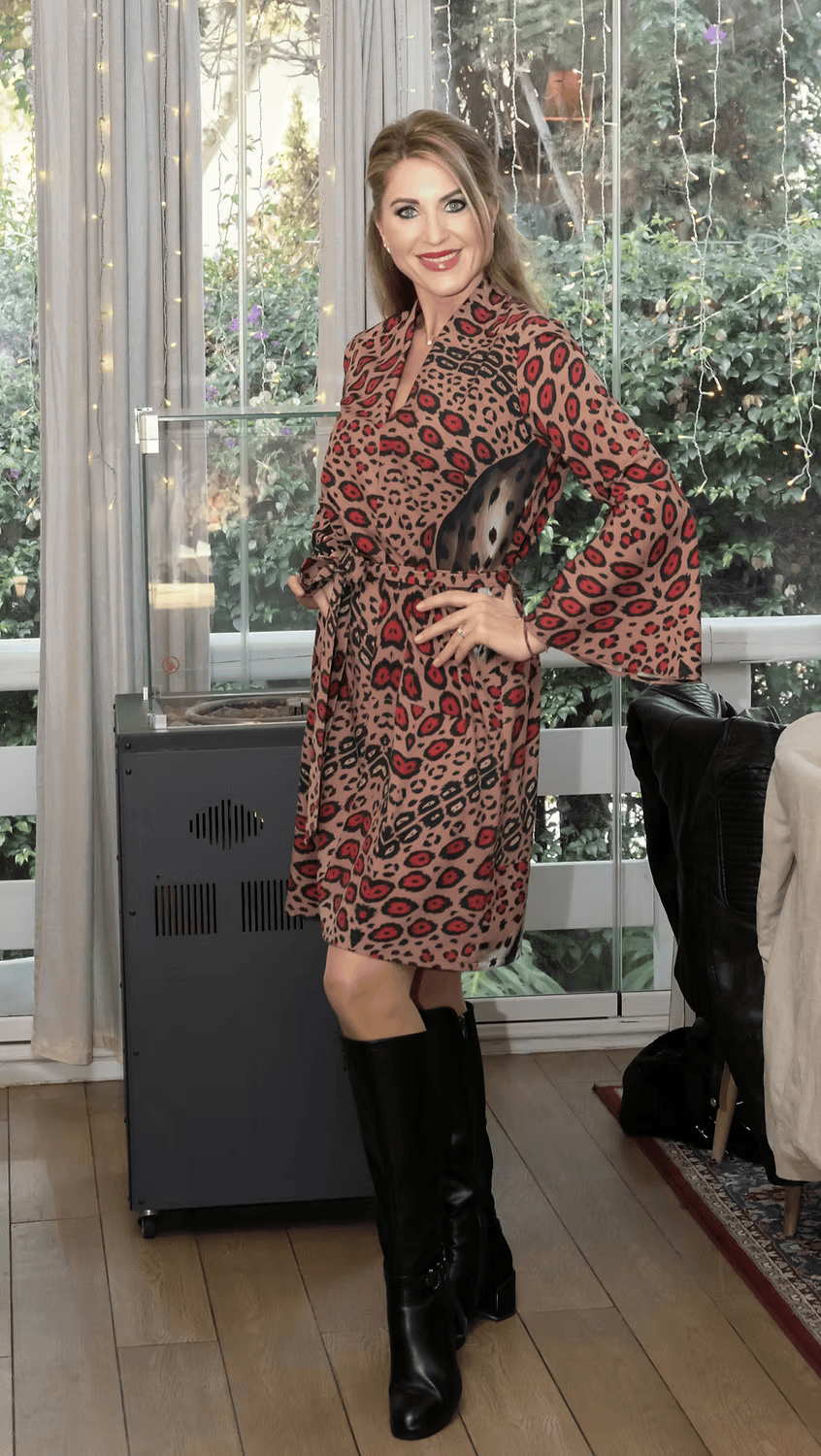 Leopardo Rosso- Vestito Midi con Maniche a Campana