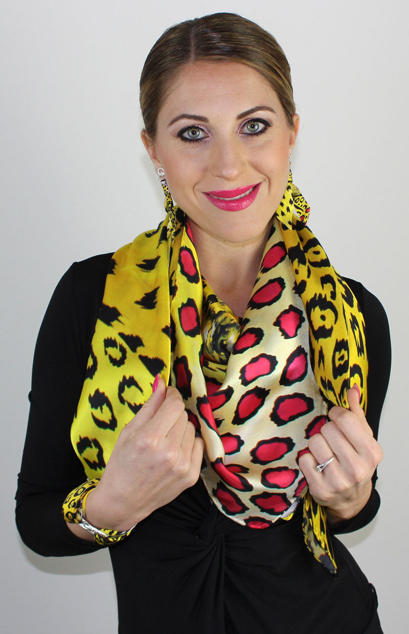 Leopardo Giallo Foulard in Seta cm. 110x110 Sconto 40%