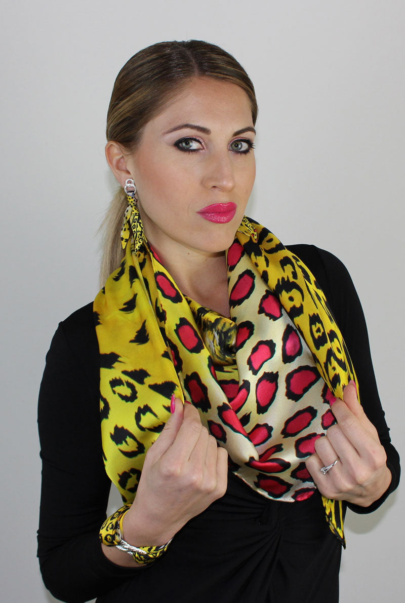 Leopardo Giallo Foulard in Seta cm. 110x110 Sconto 40%