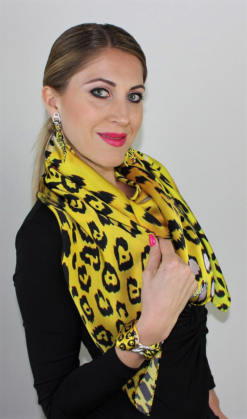 Leopardo Giallo Foulard in Seta cm. 110x110 Sconto 40%