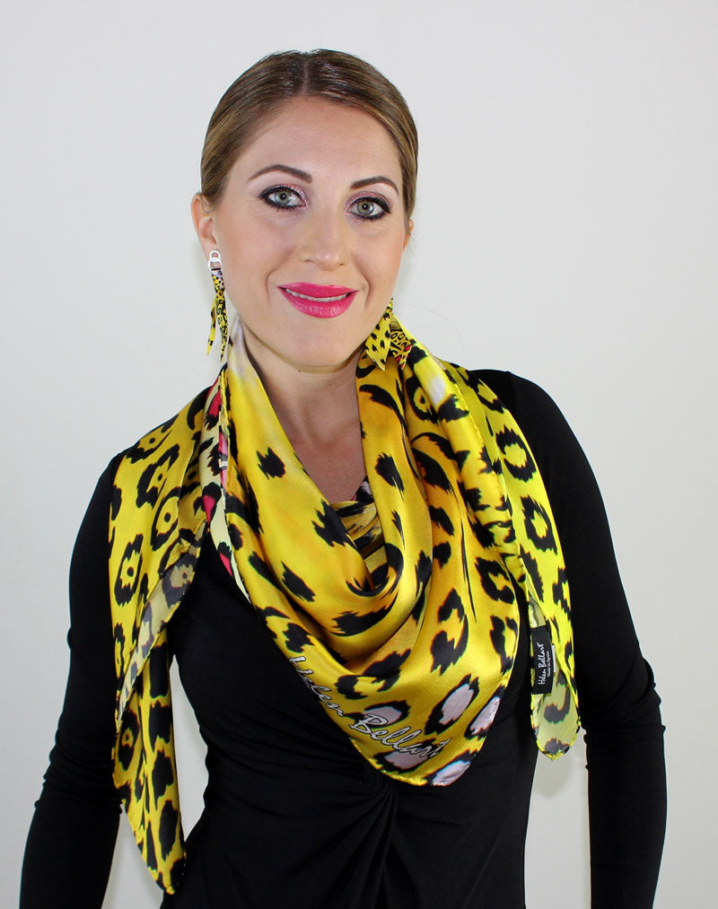 Leopardo Giallo Foulard in Seta cm. 110x110 Sconto 40%