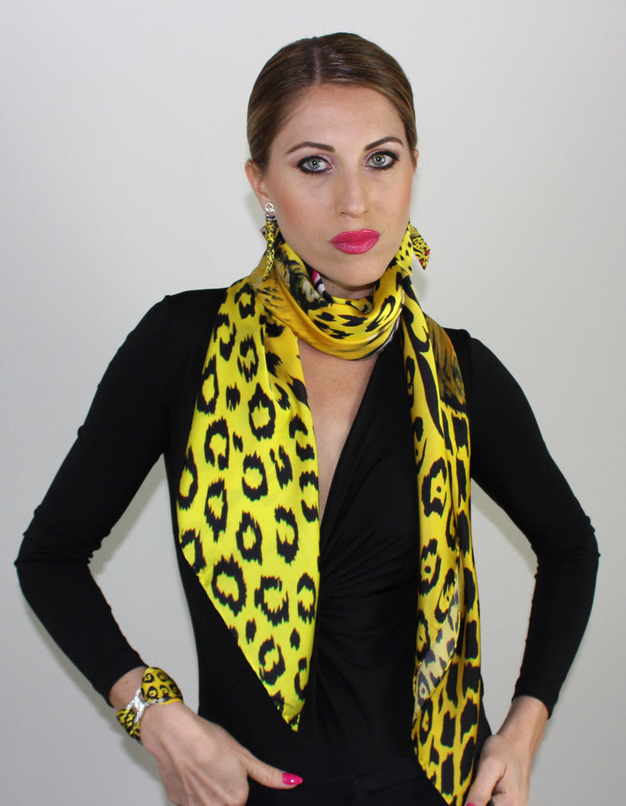 Leopardo Giallo Foulard in Seta cm. 110x110 Sconto 40%