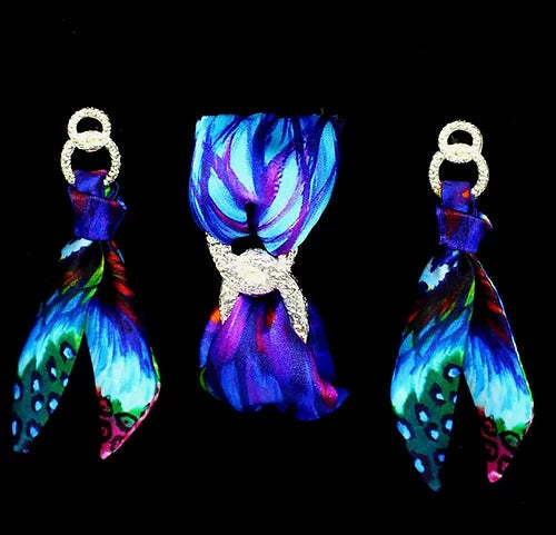 Iris Blu Set Bracciale & Orecchini in Seta   Sconto 30%