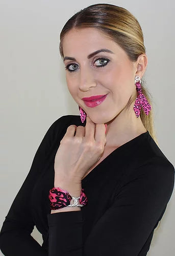 Leopardo Rosa Set Bracciale&Orecchini in Seta