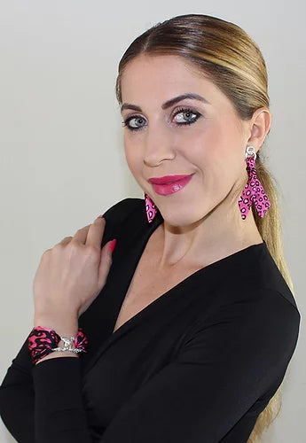 Leopardo Rosa Set Bracciale&Orecchini in Seta