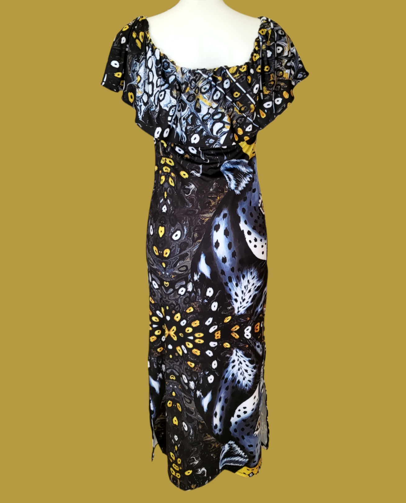 Farfalla Dorata&Leopardo Vestito Lungo con Volant