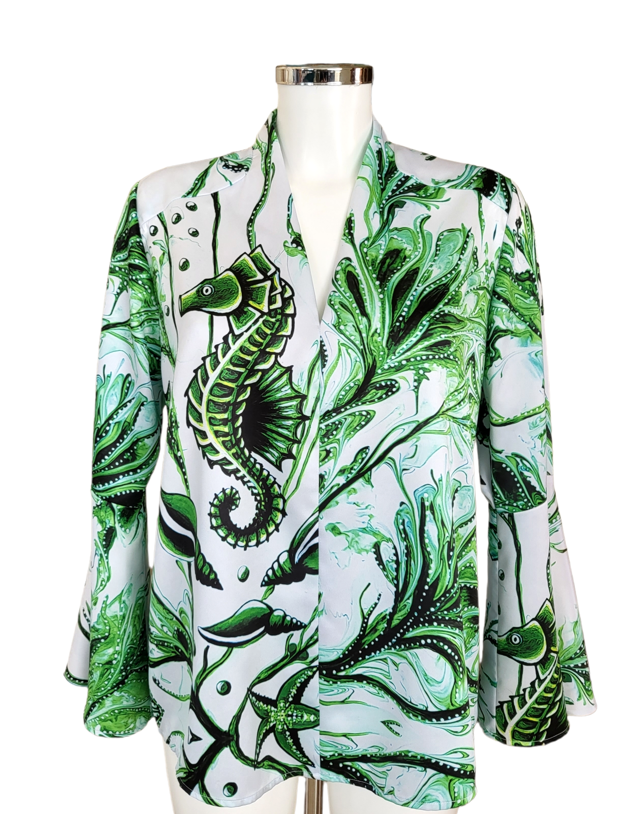 Cavallo Marino Verde Camicia Manica Lunga a Campana