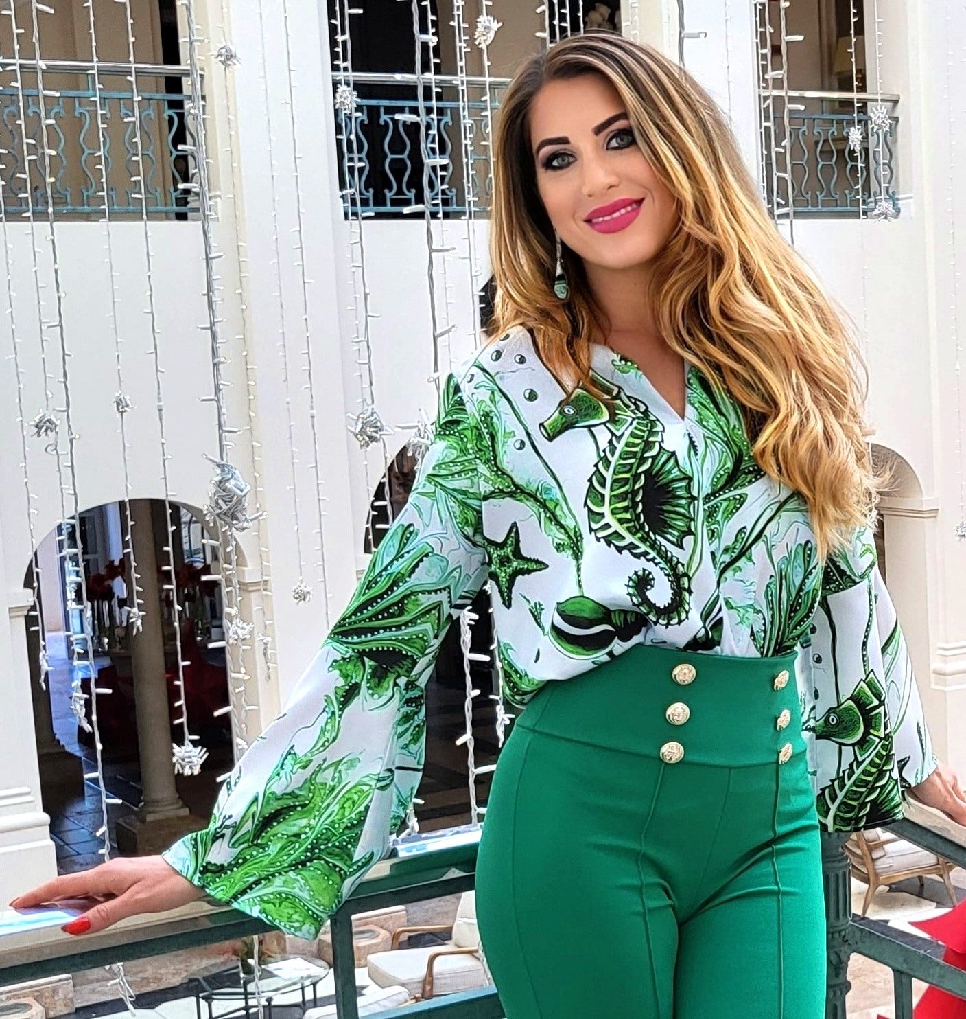 Cavallo Marino Verde Camicia Manica Lunga a Campana