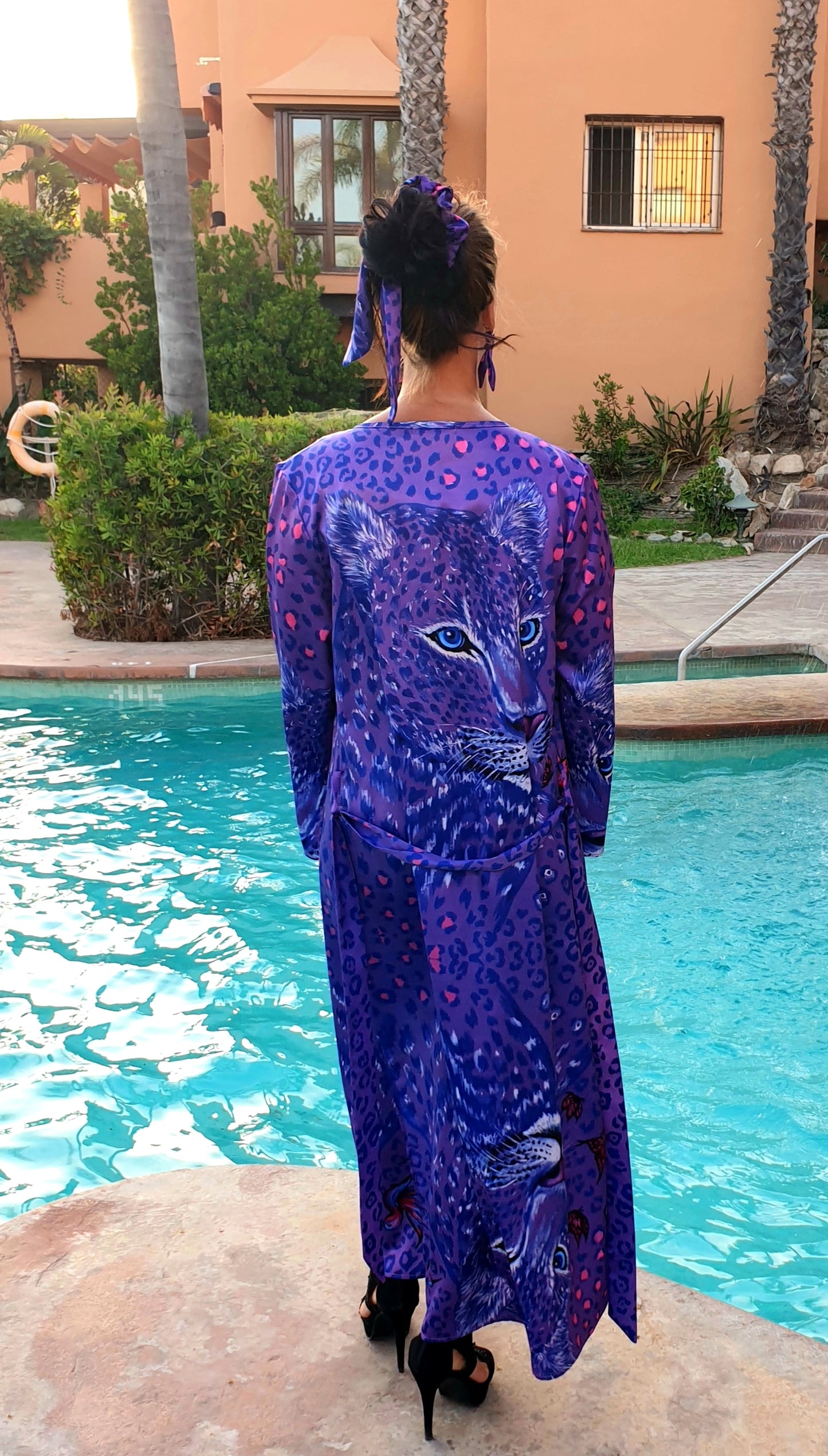 Leopardo Viola Kimono Lungo