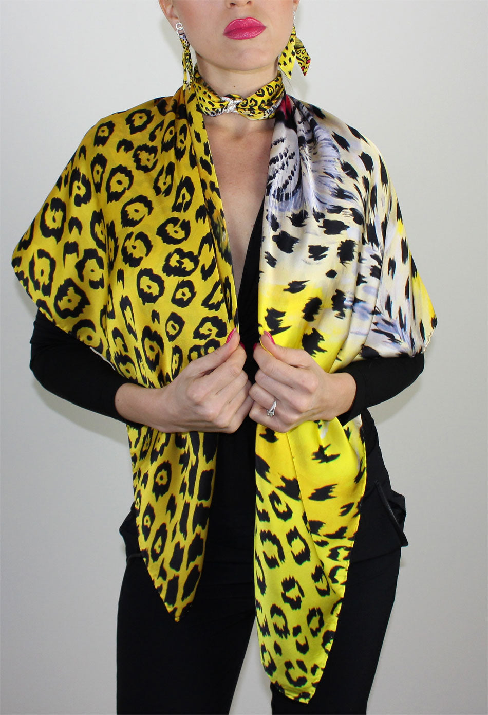 Leopardo Giallo Foulard in Seta cm. 110x110 Sconto 40%
